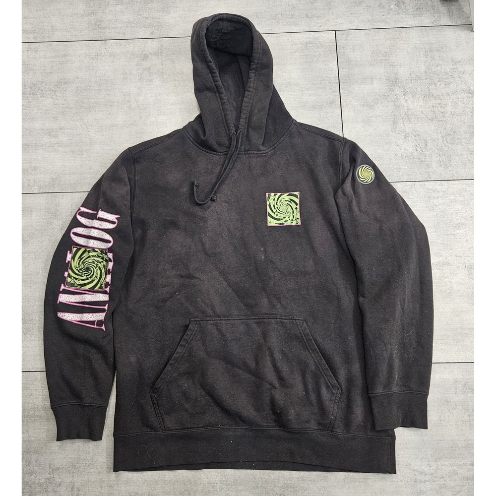 Analog Mens Hoodie Black Neon Green Spiral Graphic Skate‎ Sweatshirt 18137 Large